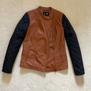 Faux Leather Quilted Moto Style Jacket